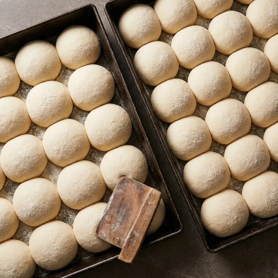 Neapolitanischer Pizzateig wird von Hand vorbereitet — 48 Stunden gereift, das Herzstück von 60 Napoli